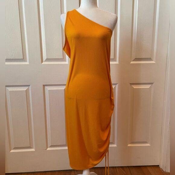 TANGERINE RIBBED ONE SHOULDERED DRESS BY LANE BRYANT SIZE 18/20 NWT - Picture 2 of 7